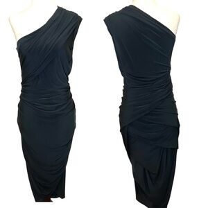 Alexander Wang Draped Ruched One Shoulder Dress Jersey in Black Size 8